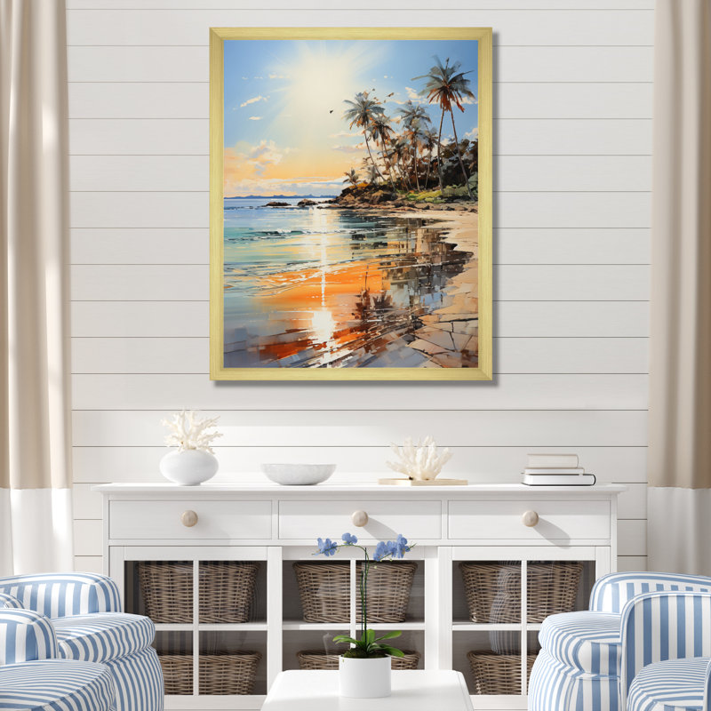 «Coastalbeach Beach Bliss I» - Art mural sur toile, H 40 po x l 30 po x P 1,5 po, Encadrement doré