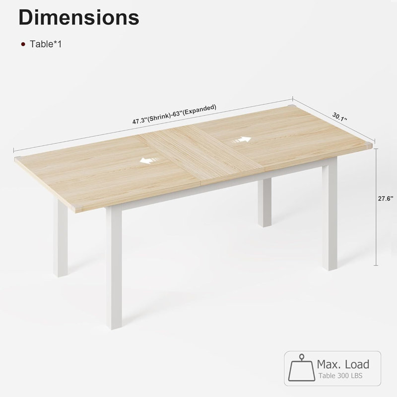 Grande table de salle à manger extensible de 63 po pour 4 à 8 personnes