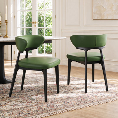 Ensemble de 6 chaises de salle à manger modernes entièrement assemblées en similicuir vert foncé avec des pieds en bois massif