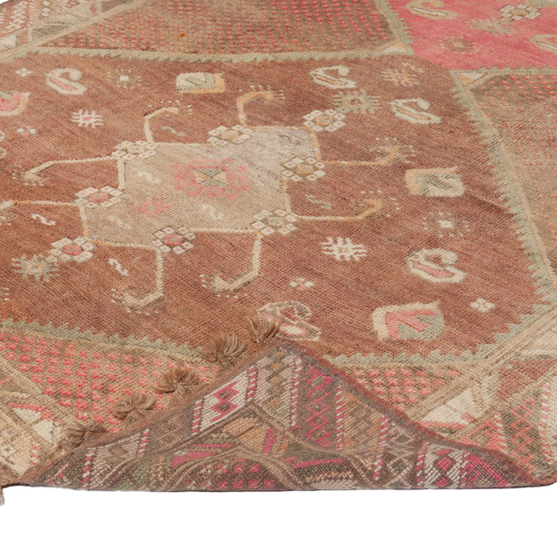 Pink Vintage Traditional Anatolian Wool Rug - 6'2"" x 13'7""