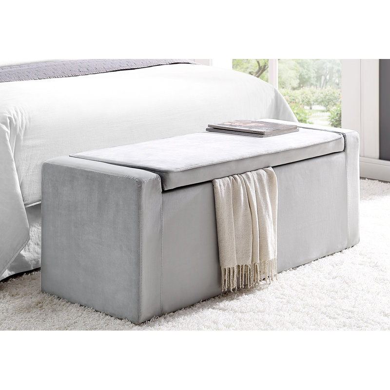 Banc de rangement en velours Fabroni, gris