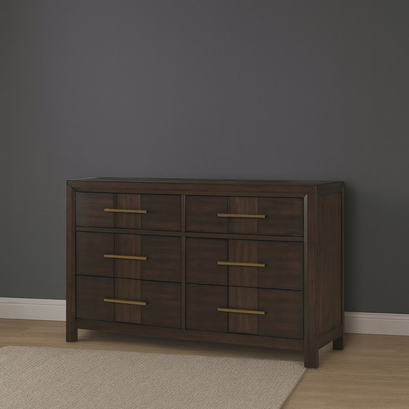 Ensemble de chambre à coucher Adryan, Grand lit, Brun, 4 Pcs: Bed, Dresser, Nightstand, Mirror