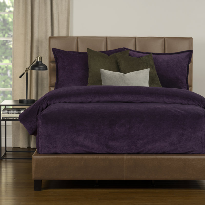 Mixology Velvet Bed Cap Comforter Set with Sewn Corners, Aubergine, King