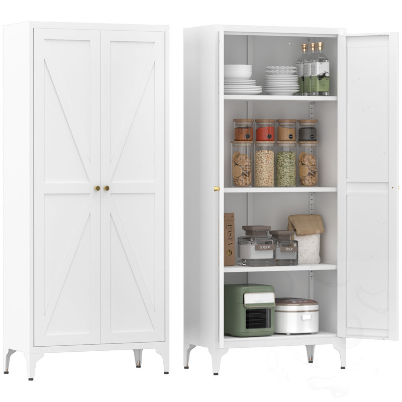 Armoire de rangement en métal avec tablettes réglables, White