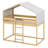 House-Shaped Solid Wood Bed Frame With Full-Length Guardrails, Slat Support,Tent And Ladder-1302391295