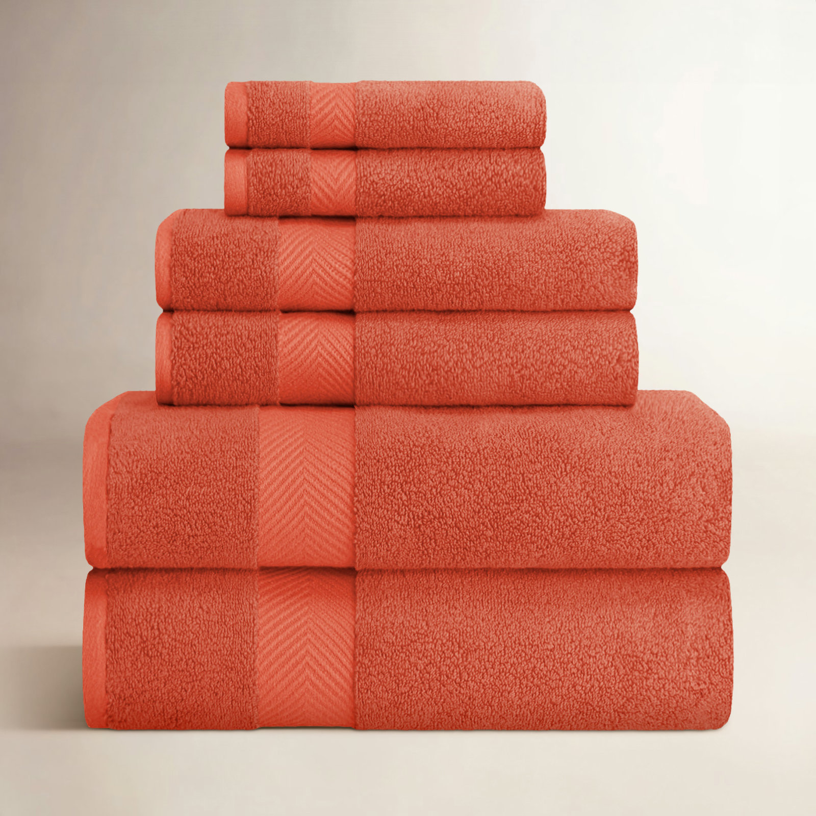 Hamachi 6-Piece Cotton Towel Set, Brick, 6 Piece Towel Set