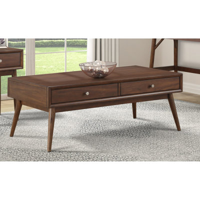 2 tables basses en placage de noyer brun, table de salon moderne rétro avec 2 tiroirs, brun, style, bois