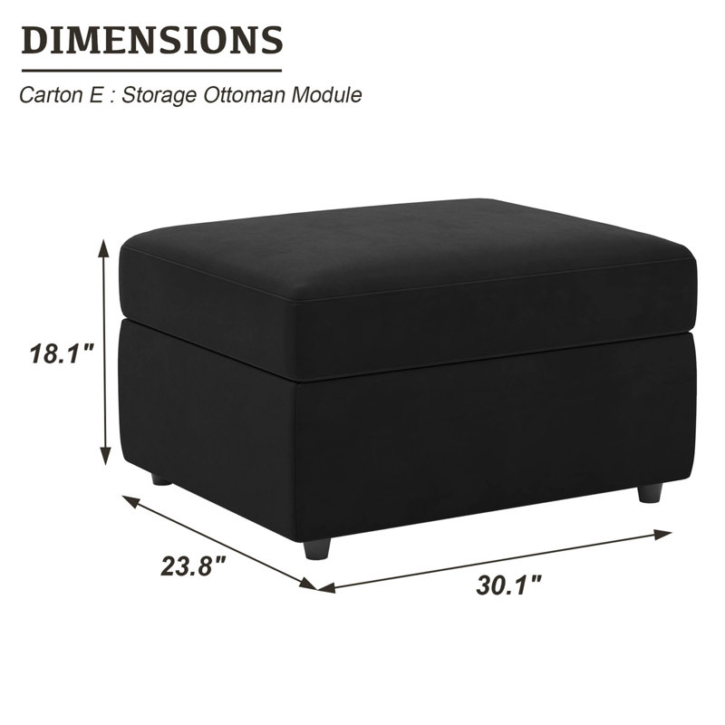 Ensemble de repose-pieds avec rangement pour canapé et table basse Rafael, Velours noir