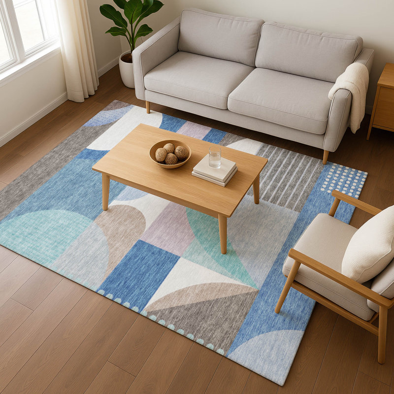 Premium Machine Washable Slesnick AMF1667 Mid Century Rug, Rectangle 3' x 5'