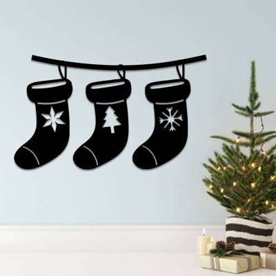 Christmas Stockings Metal Wall Art - Festive Holiday Decor - Winter Fireplace Stocking Design - Rustic Farmhouse Wall Hanging - Modern Industrial Metal Sculpture - Seasonal Christmas Home Decoration - Statement Art Piece
