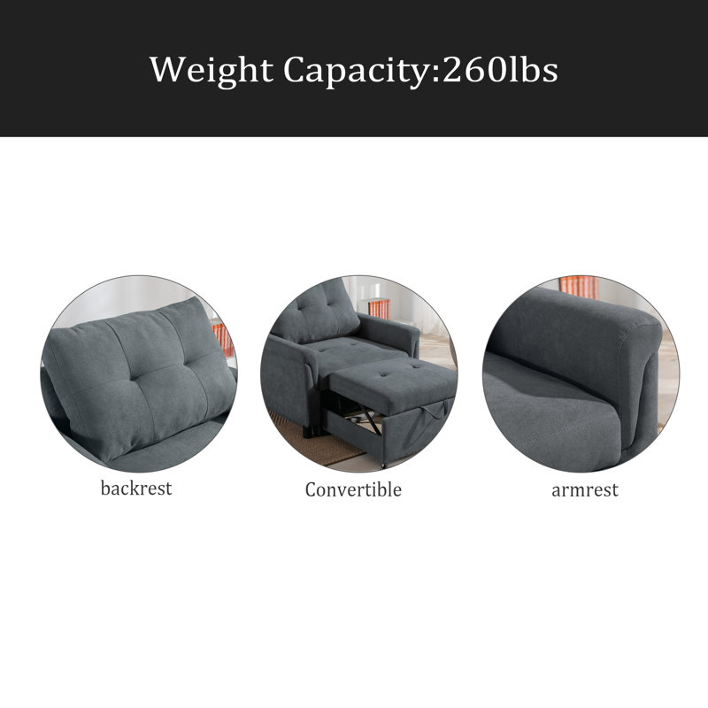 Fauteuil convertible 35 po, Gris foncé