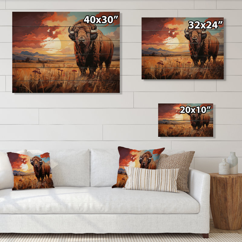 Art amérindien Bison Spirit I sur bois, H 24 po x l 32 po x P 0,78 po
