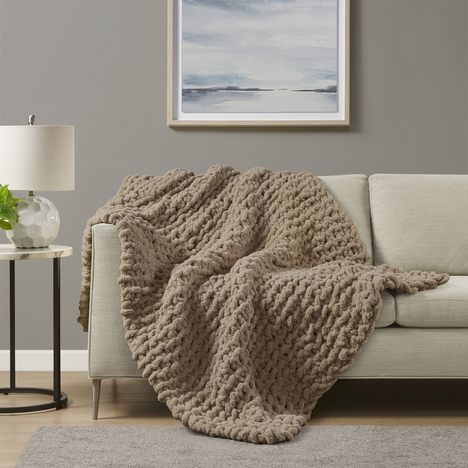 Chenille Chunky Knit Luxurious Soft Handmade Throw, Brown