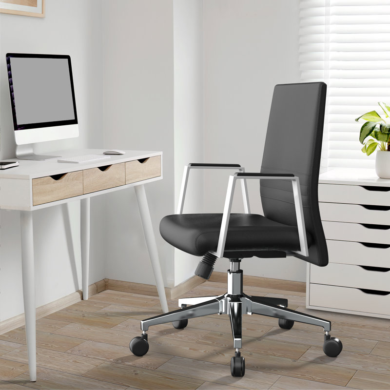 Fauteuil de bureau rembourré en cuir Waide, Noir