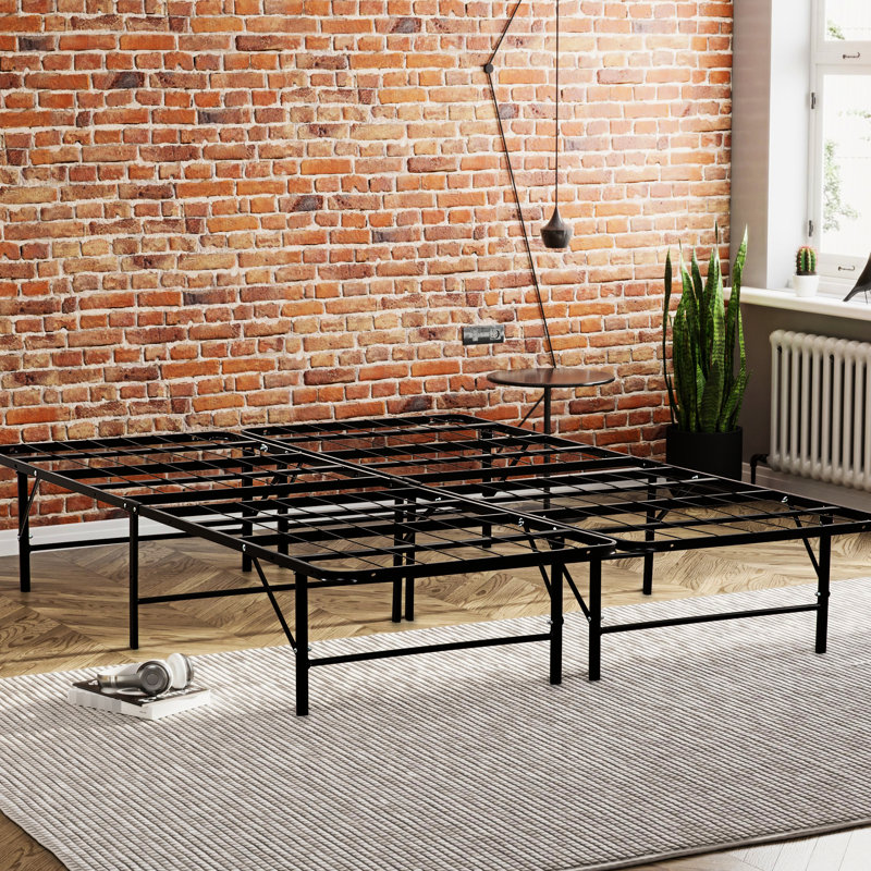 Lit plateforme très grand en métal noir, support robuste, pas de sommier, espace sous le lit, base de différentes tailles pour sommier, construction, excellent rangement, assemblage facile, compatible