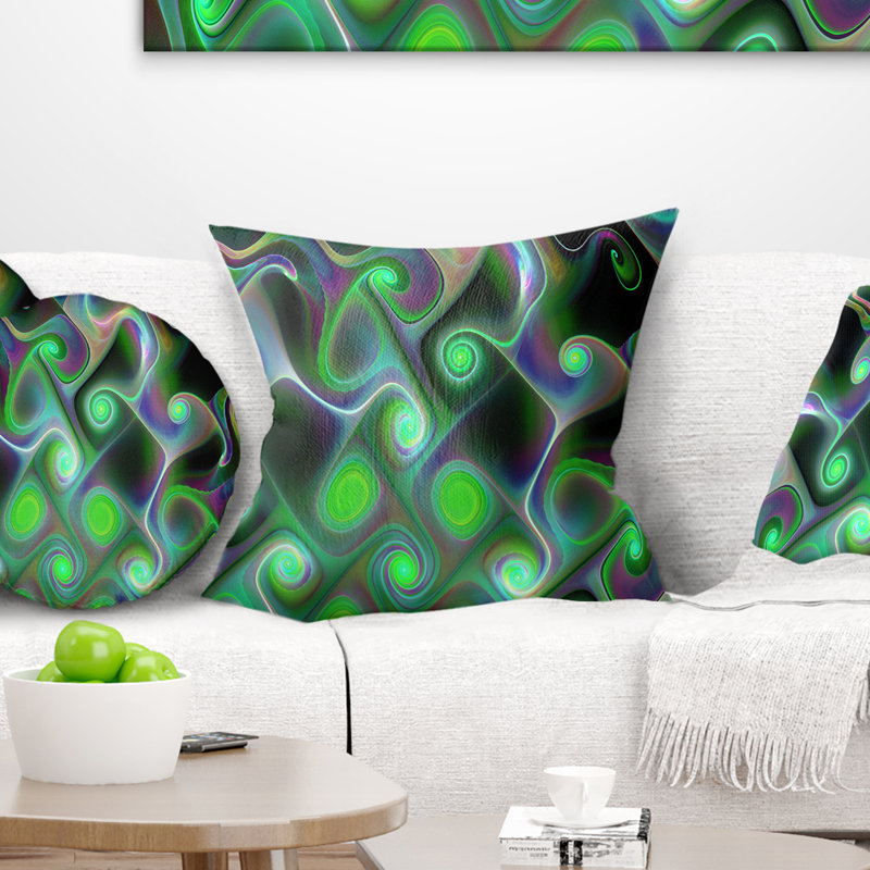 Tourbillon fractal vert foncé - coussin imprimé abstrait, 16 po x 16 po, Coussin décoratif