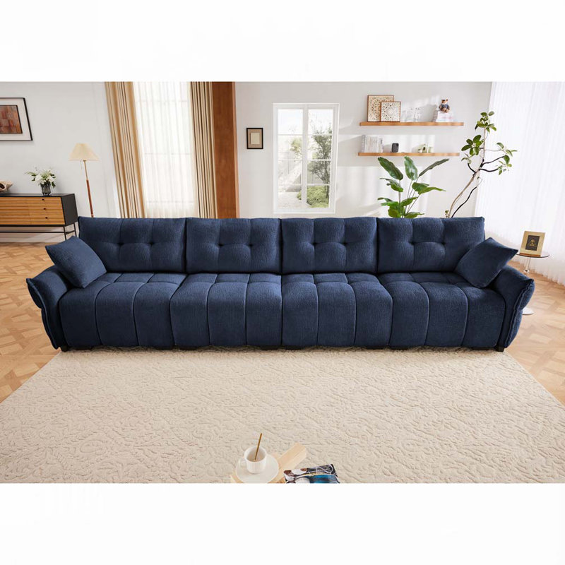Canapé en chenille à 4 places en tissu, Bleu