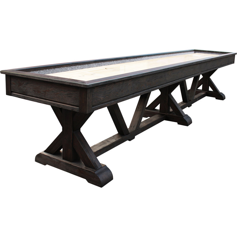 Weathered Black 16' Pro-Style Shuffleboard Table with Trestle Legs