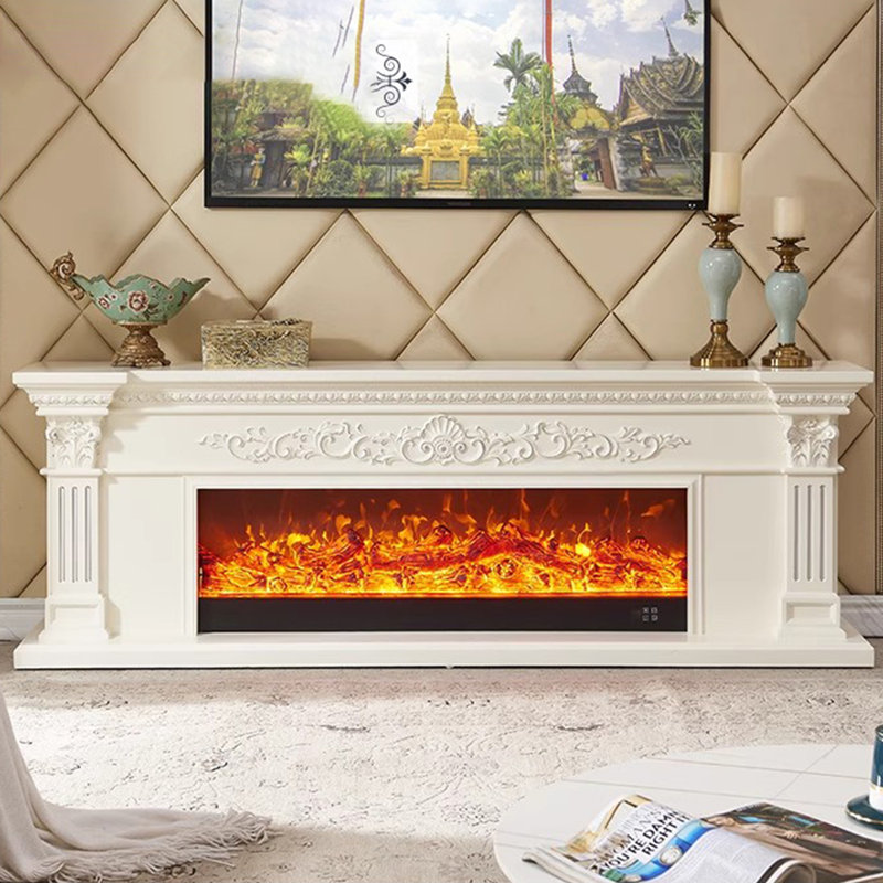 Ivory White Landscape Electric Fireplace With Decoration and Heating, 27.56" H x 78.74" W x 12.99" D, Ivory White