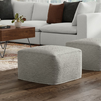 Hisaki 24"W Upholstered Boucle Square Pouf