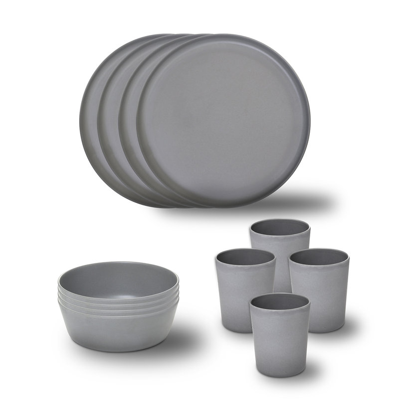 Service de table en bambou 12 pièces pour 4 personnes Belana, Gris