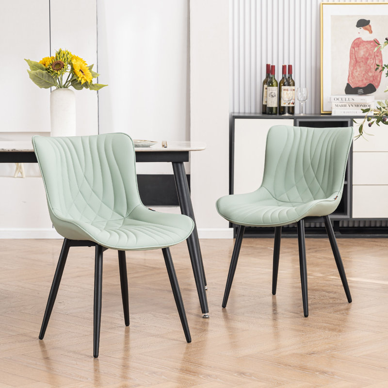 Jimma Faux Leather Upholstered Wingback Dining Chair with Iron Legs, Mint Green