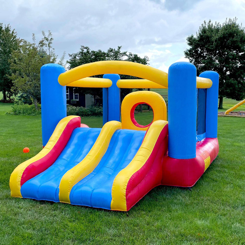 Inflatable Bounce House With Blower Double Slide Obstacle