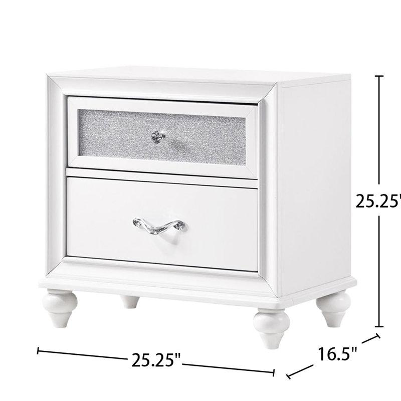 Table de chevet Blazing 2 en blanc avec éléments scintillants en acrylique