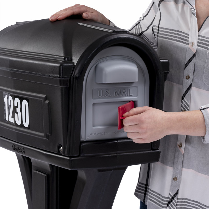 Plastic Post Mounted Mailbox with Magnetic Closure, Black