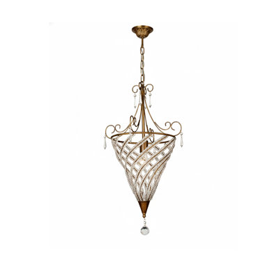 Luminaire suspendu traditionnel doré à 1 lumière avec détails en cristal transparent
