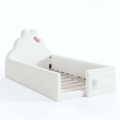 Upholstered Floor bed, Low_x005f_x001e_to_x005f_x001e_Ground floor bed, Soft Padded Upholstered Kids bed, Safe Children Bed Frame with Side Storage Po