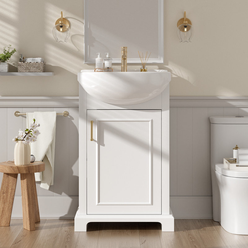 Ensemble de vanité de salle de bain de 50 cm (20 po), avec lavabo en céramique et porte à fermeture douce, Blanc