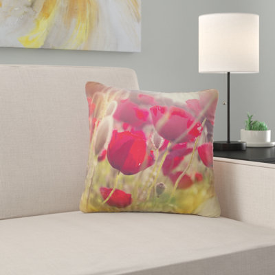 Poppy Flowers Meadow in Sunlight - Coussin imprimé floral