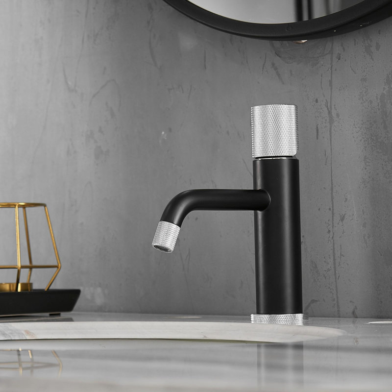 Single Handle Brass Bathroom Sink Faucet, Black/Silver