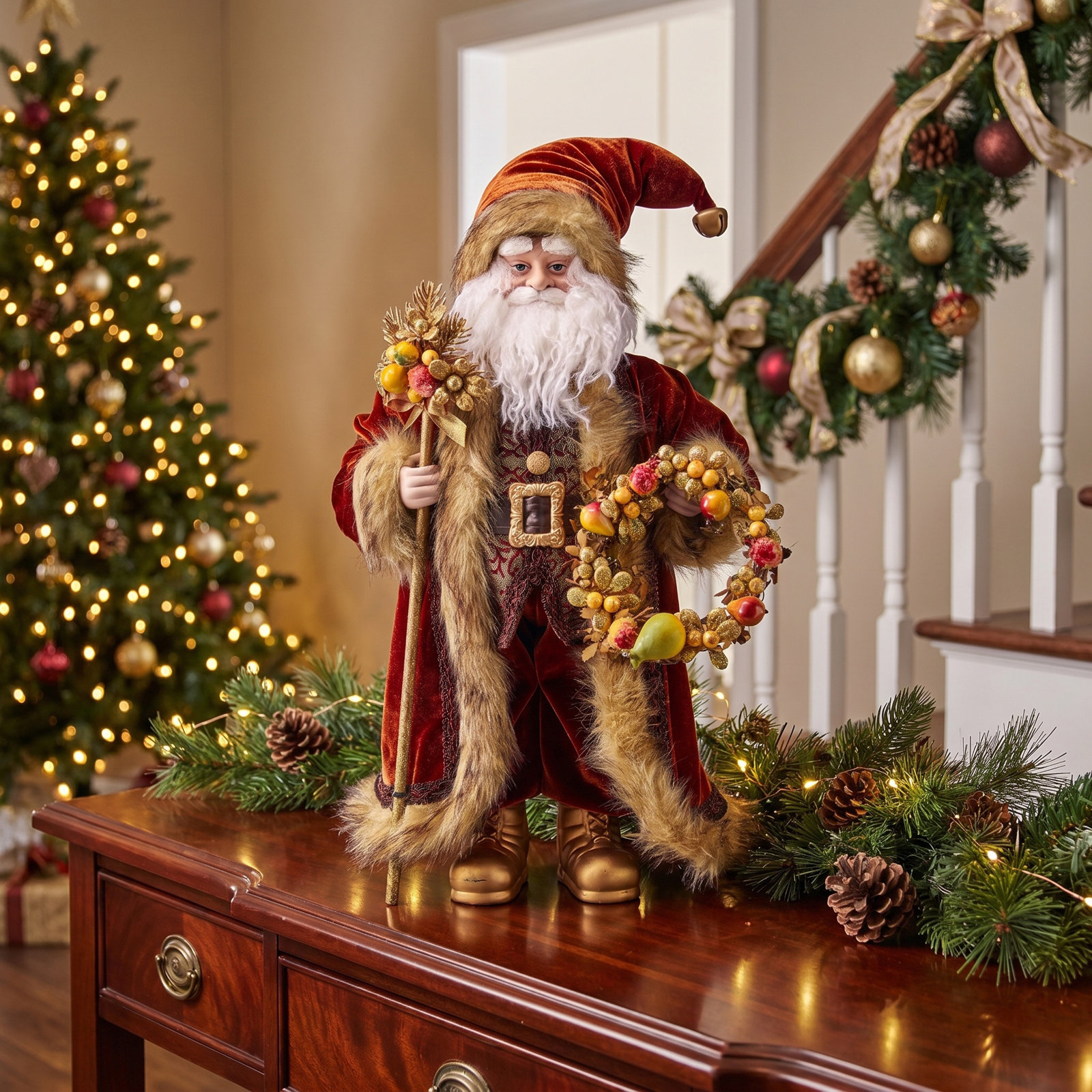 20" Shelli Santa With Fruit Wreath