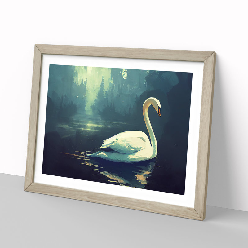 Swan Art Vol.5 - Single Picture Frame Painting, 25cm H x 34cm W x 2cm D, Oak
