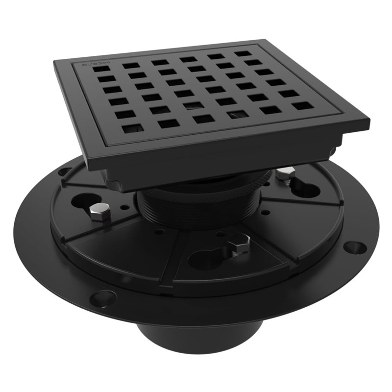 Matte Black 4-Inch Stainless Steel Square Shower Floor Drain