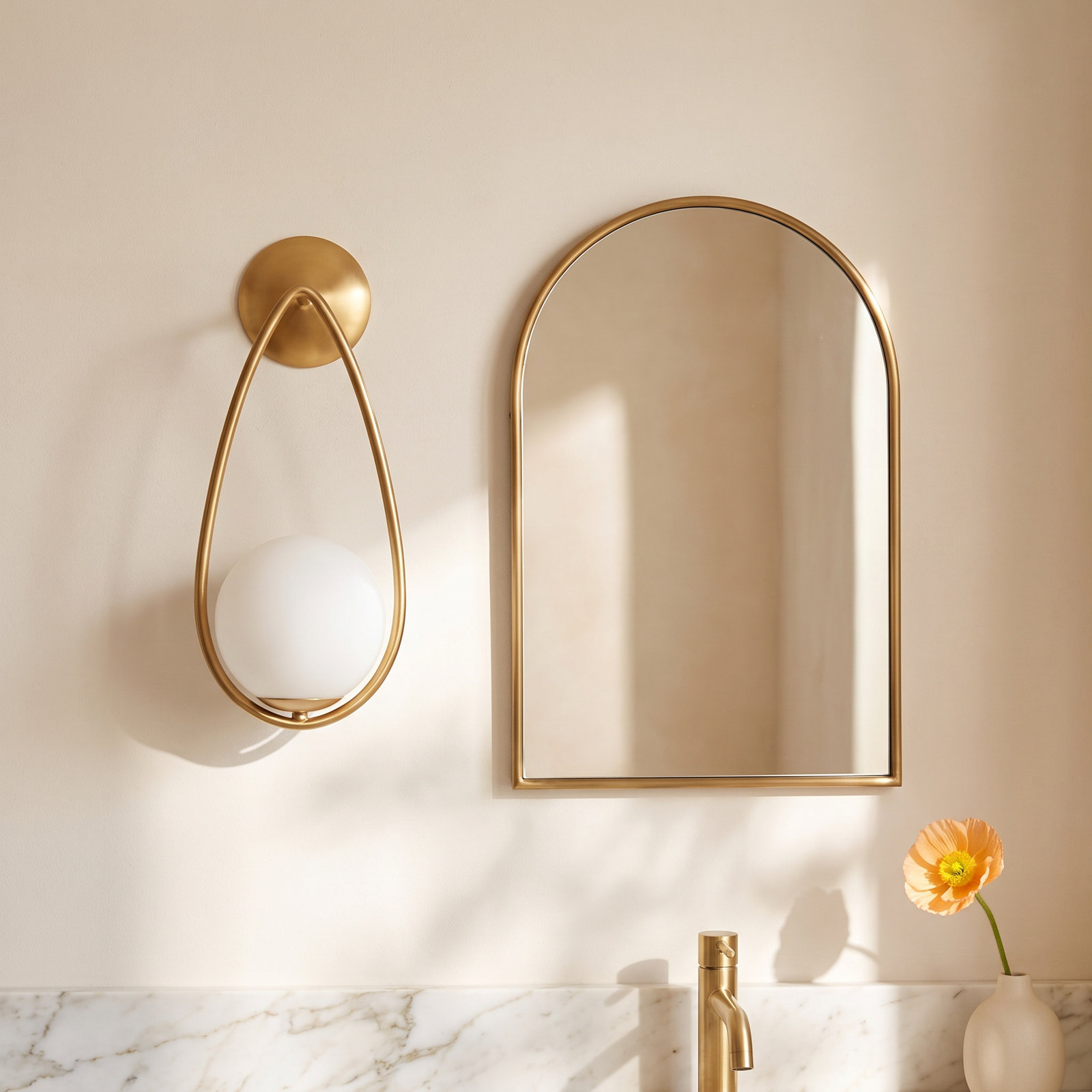 Akara Single Frosted Dimmable Bath Sconce, Burnished Brass