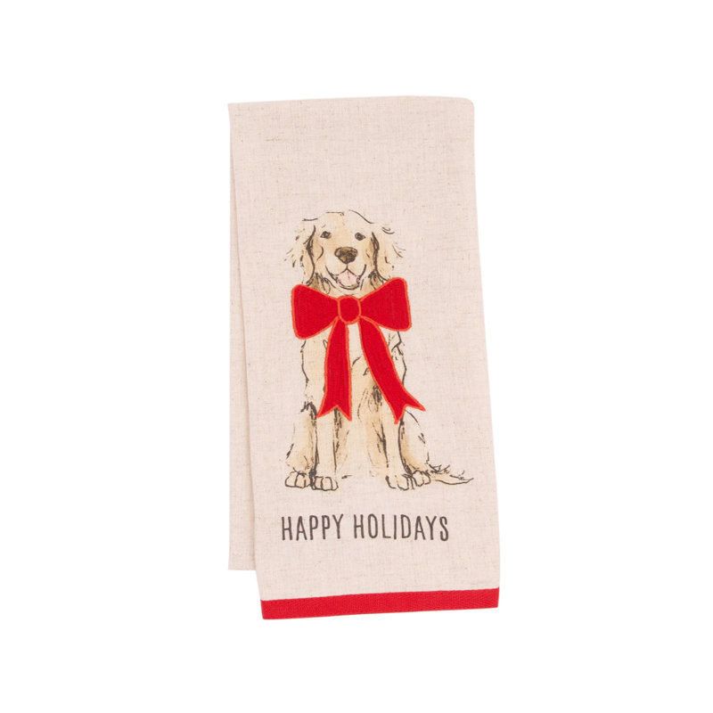 Serviette de Noël Holiday Golden Retriever avec ruban