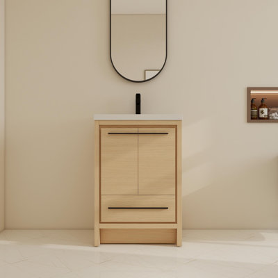 24" Freestanding Single Bathroom Vanity Set With Resin Sink,Floor Standing Vanity With 2 Doors And 1 Drawer