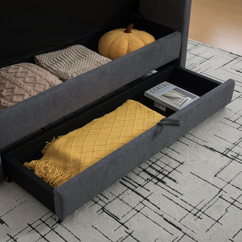 Banc rembourré avec tiroir de rangement de 58,3 po de largeur, Gris