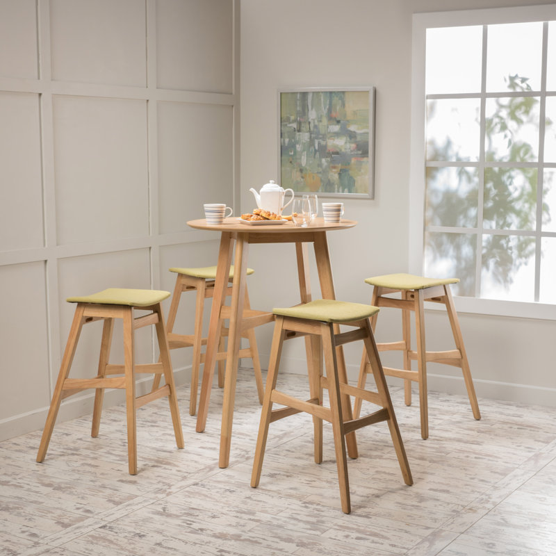 Ensemble de salle à manger en bois massif Ayobami, Noyer naturel, Beige clair, 5 pièces (1 table, 4 chaises)