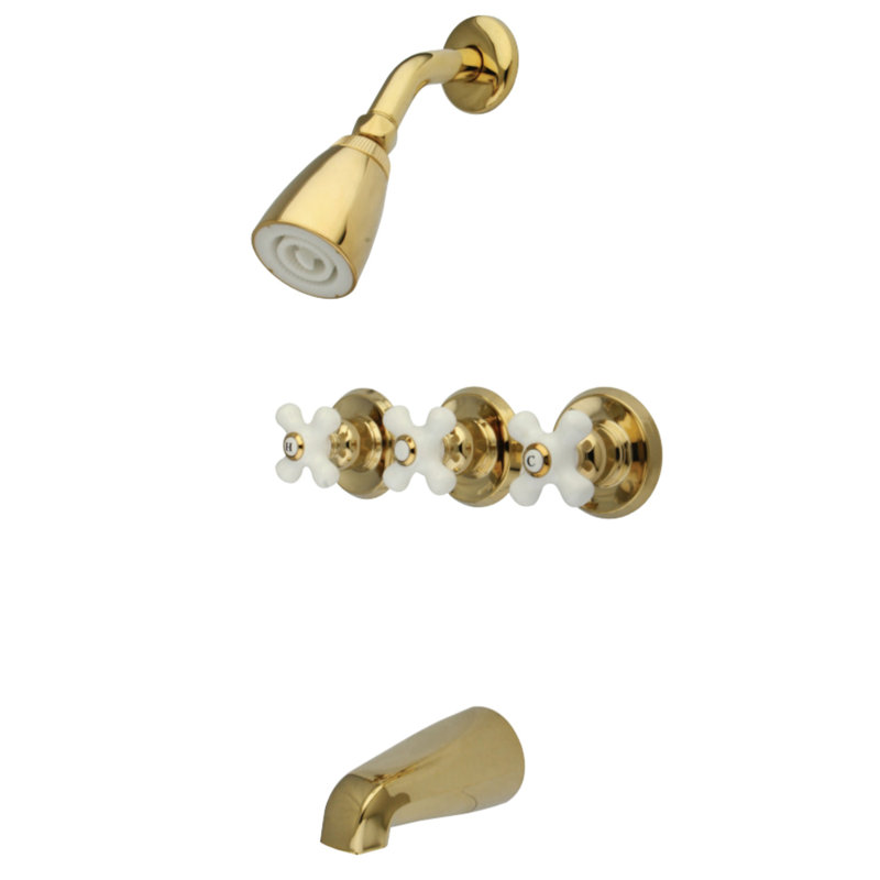 Kingston Brass Victorian Triple-Handle Tub and Shower Faucet, Polished Brass