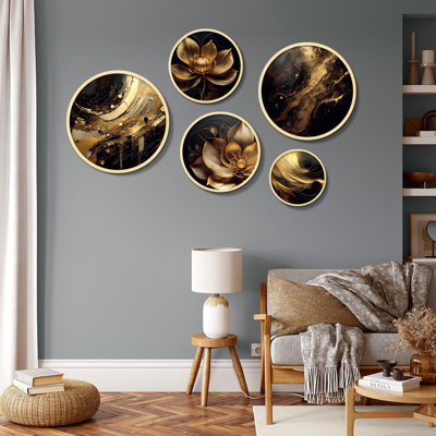 Elegant 5-Piece Decorative Framed MDF Painting Set, 17.1 x 17.1 inches & 14.6 x 14.6 inches & 12.2 x 12.2 inches & 10.2 x 10.2 inches & 7.1 x 7.1 inches | 100% Solid Wood Frames, Perfect for Home Décor & Gallery Walls