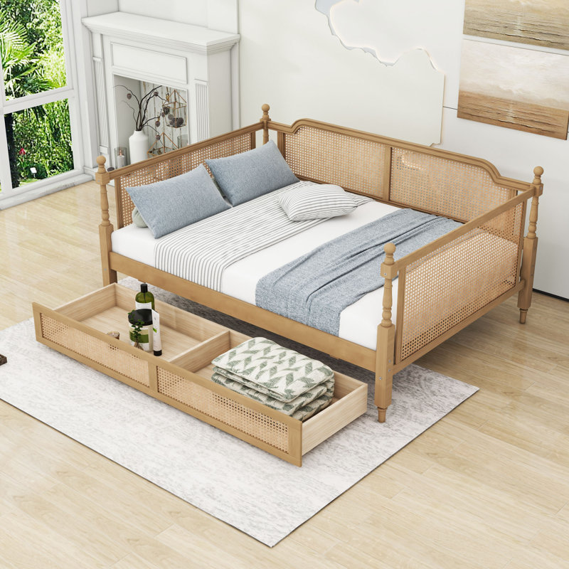 Wooden Daybed with 2 Drawers and Slats, Full/Double, Antique Walnut