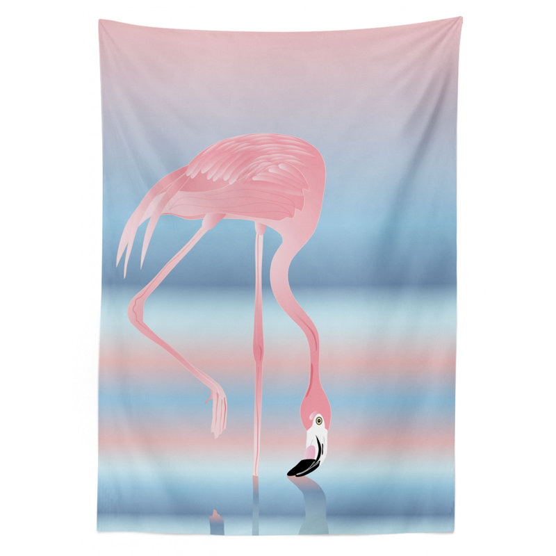 Flamingo Tablecloth, Illustration Of Royal Flamingo In The Lake Soft Pale With Romantic Colors Art Work, Rectangular Table Cover For Dining Room Kitchen Decor, 52" X 70", Pink Blue