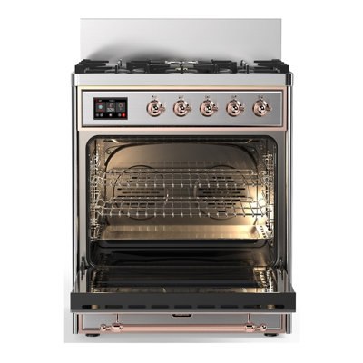 Cuisinière à double combustible de 30 pouces avec 5 brûleurs scellés en acier inoxydable (propane liquide, garniture en cuivre) Majestic III Series