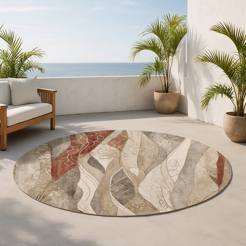 Tapis intérieur et extérieur Echoed Glow, Rond 5 pi
