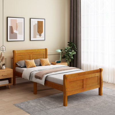 Wood Platform Bed Twin Bed Frame Mattress Foundation Sleigh Bed With Headboard/Footboard/Wood Slat Support, Espresso -  Alcott Hill®, 7B7BC7140D264992A2DD82F6590A12CD