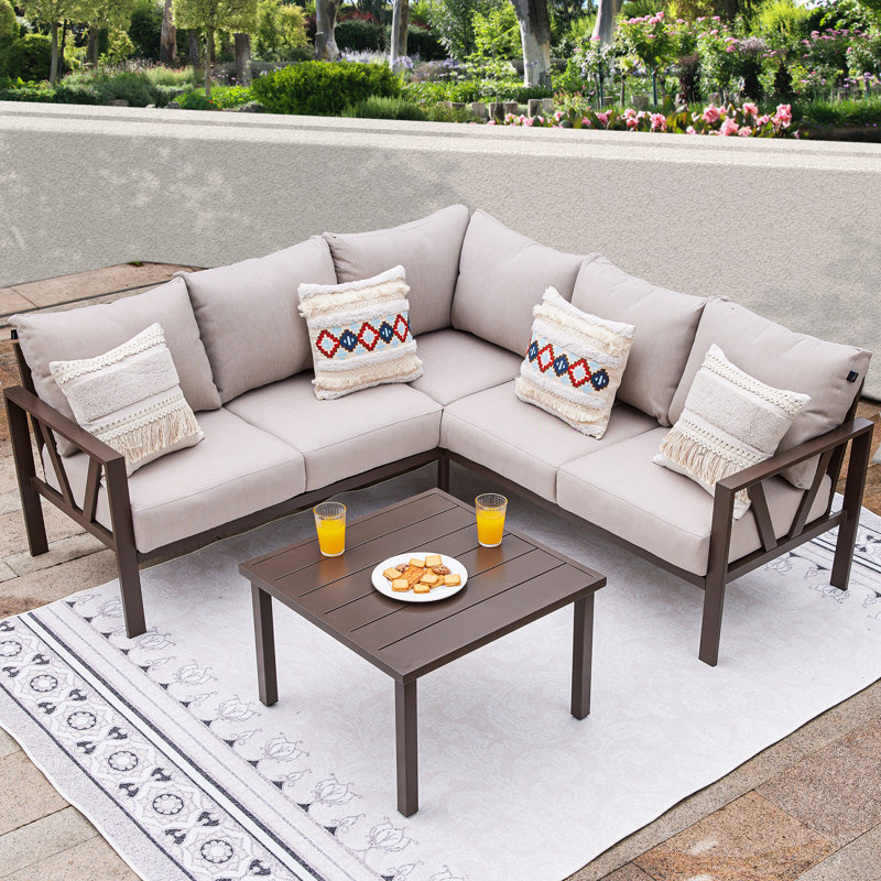 Aashriya 5 - Person Patio Conversation Set with Cushions, Beige/Brown